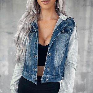 Jean Jacket with attached hoodie material